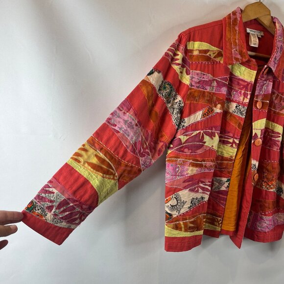 Coldwater Creek Womens Blazer Jacket Size Large Multicolored Button Up Patchwork - Picture 5 of 10